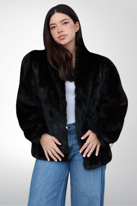 Abrigo de Mink Negro Clásico