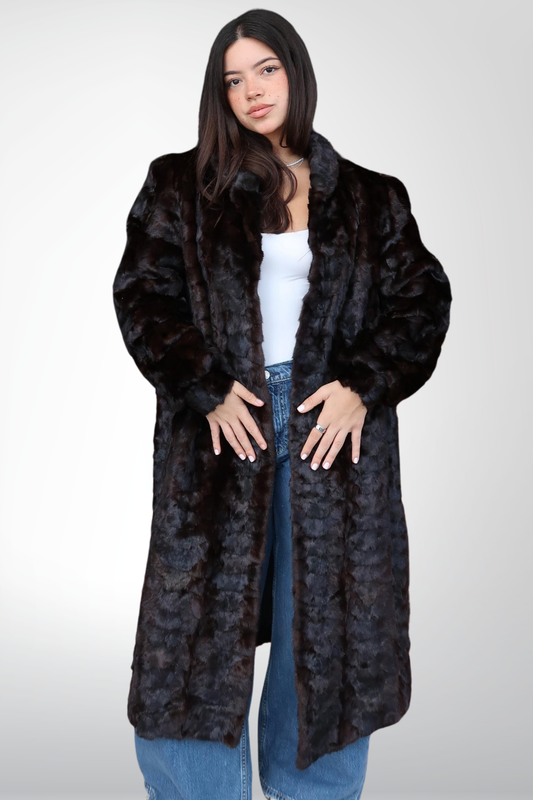 Abrigo de Mink Bordado Chocolate Luxe