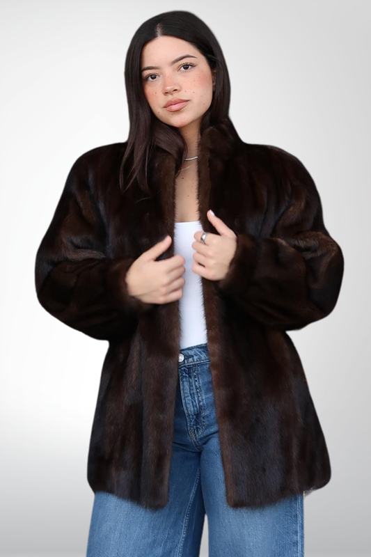 Abrigo de Mink Mahogany Clásico 3/4