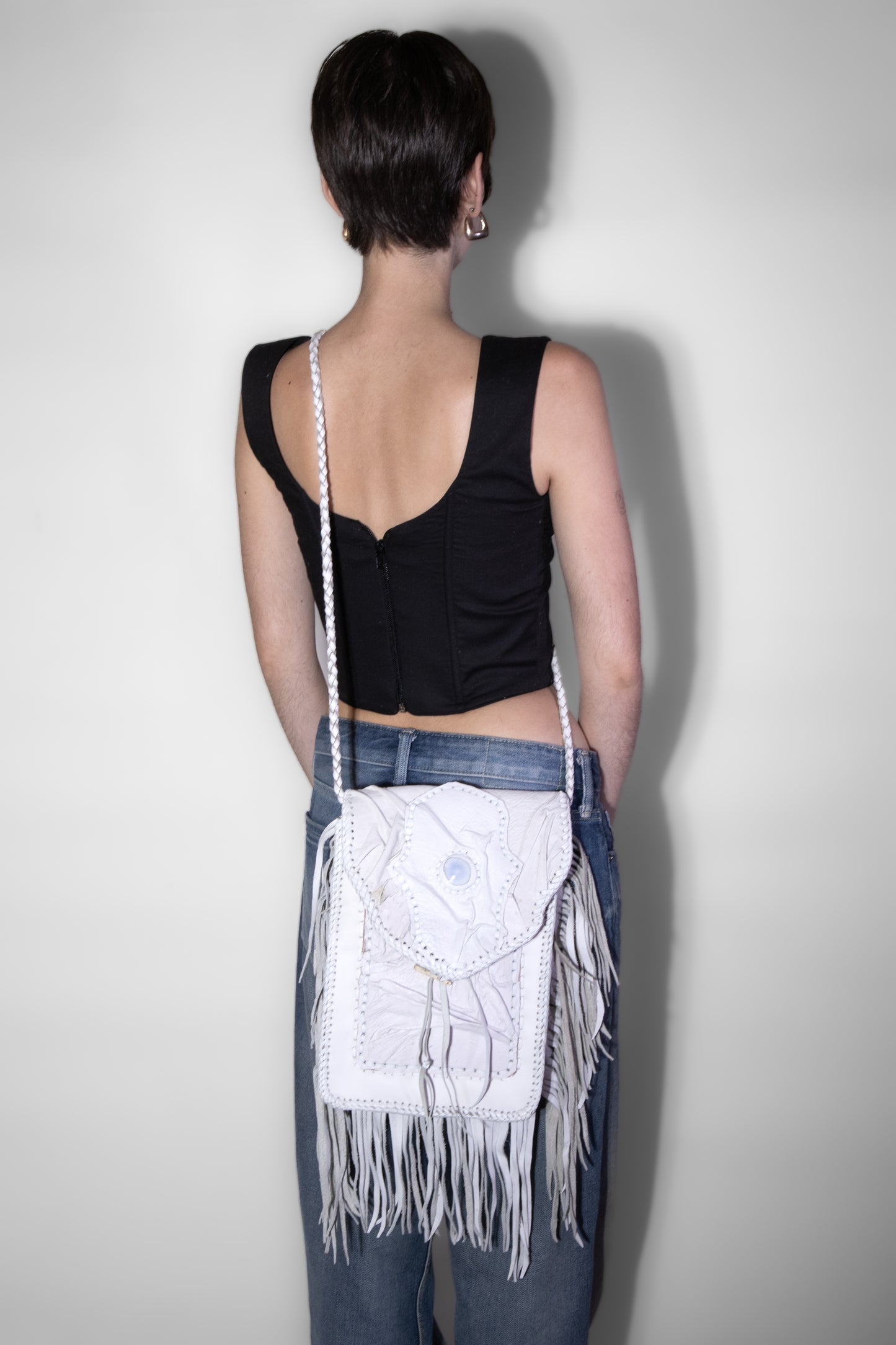 Bolsa Cruzada de Piel de Avestruz con Cuarzo