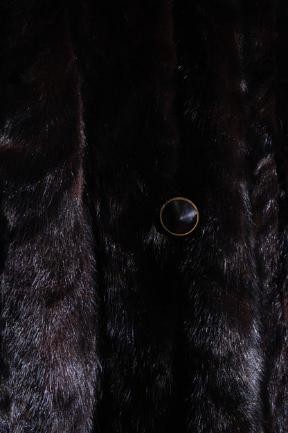 Abrigo de Mink Negro con Cuello y Puños Marfil